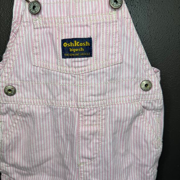 Vintage OshKosh B'gosh pink and white overalls size 6M - Picture 2 of 4